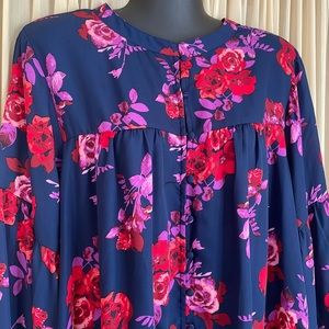 1X Ophelia Roe Blouse Navy & Red Floral